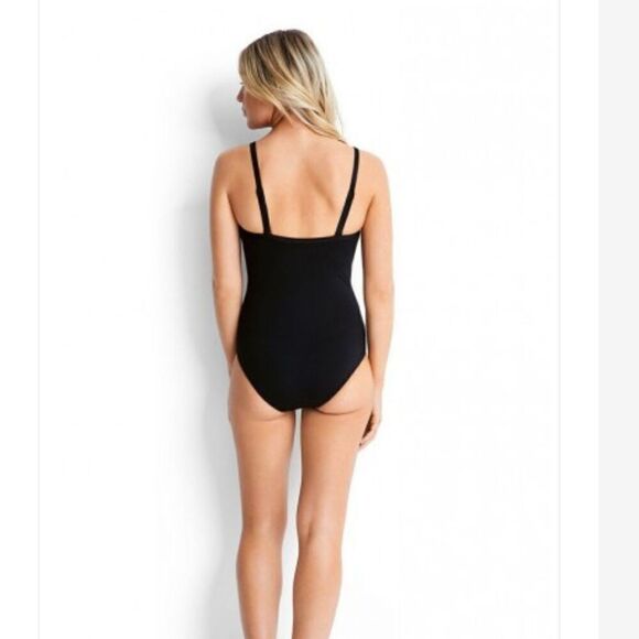 Seafolly DD Cup Maillot One Piece Swimsuit Size 10 Black V-Neck Underwire - Picture 2 of 10